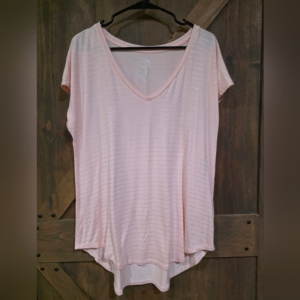 Maurices 24/7 Pink V-neck Blouse- Size Large - Picture 1 of 3